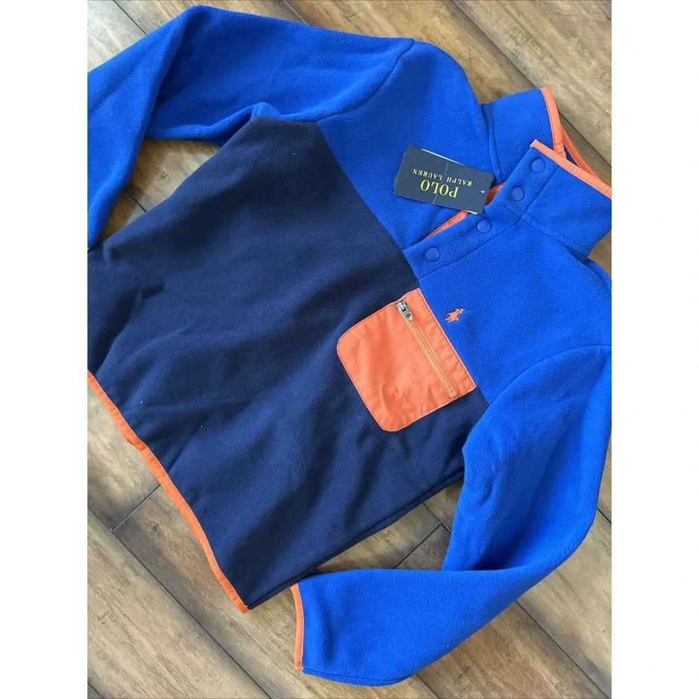 Polo Ralph‎ Lauren  Boys Color Blocked Fleece Pullover Medium 10 12 NEW